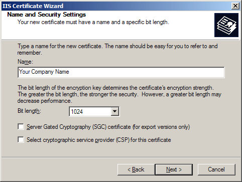 IIS SSL server certificate - security settings